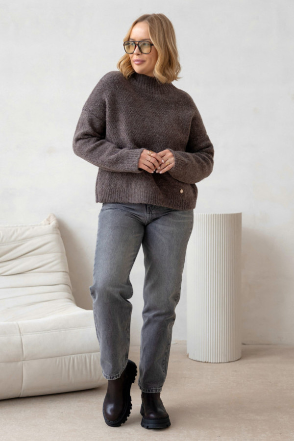 Sweter oversize z golfem nicoll ciemne kakao