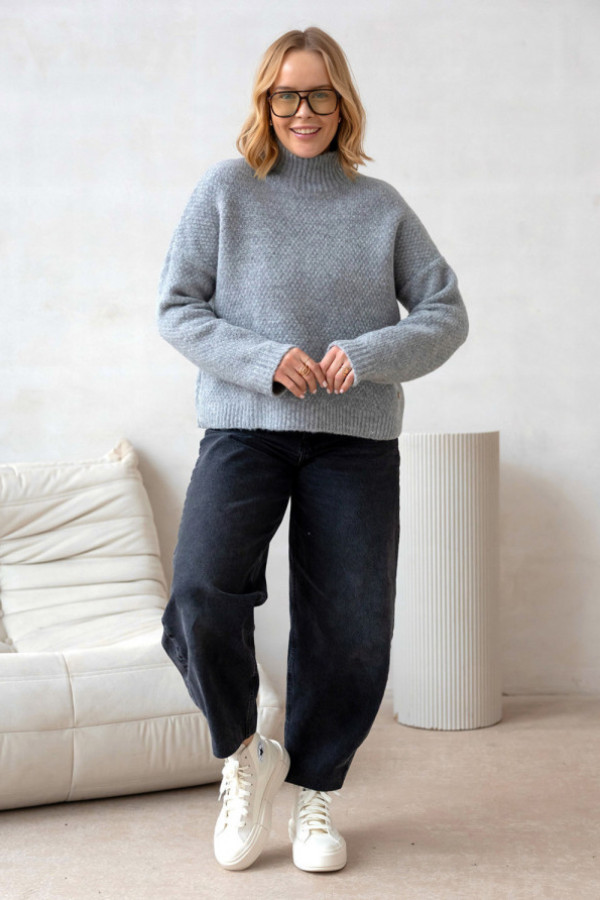 Sweter oversize z golfem nicoll ciemny szary