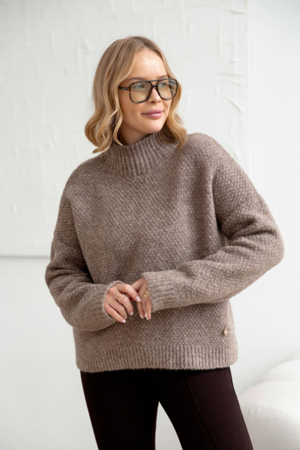 Sweter oversize z golfem nicoll kakao