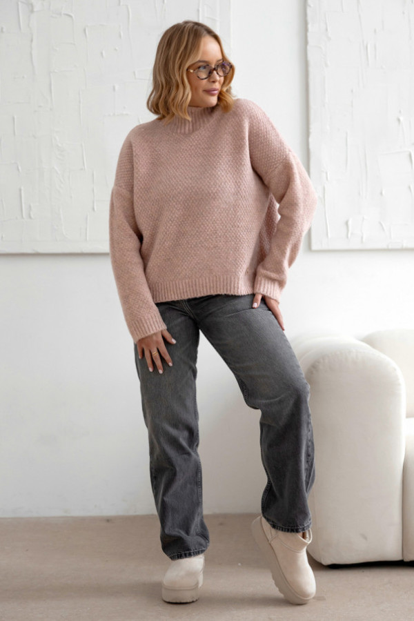 Sweter oversize z golfem nicoll róż