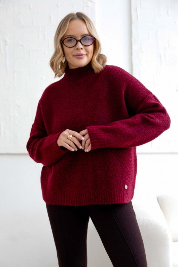 Sweter oversize z golfem nicoll burgund