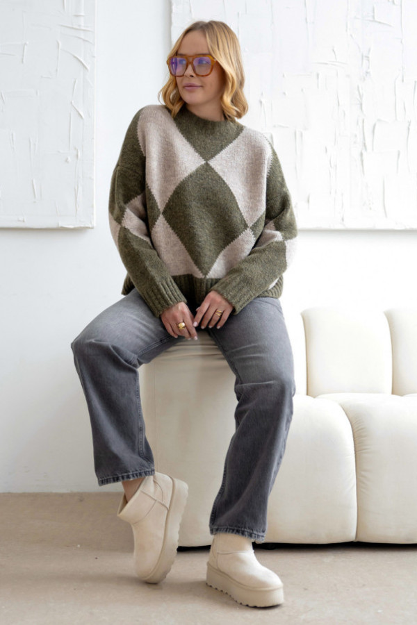 Sweter w romby anastasia khaki-beż