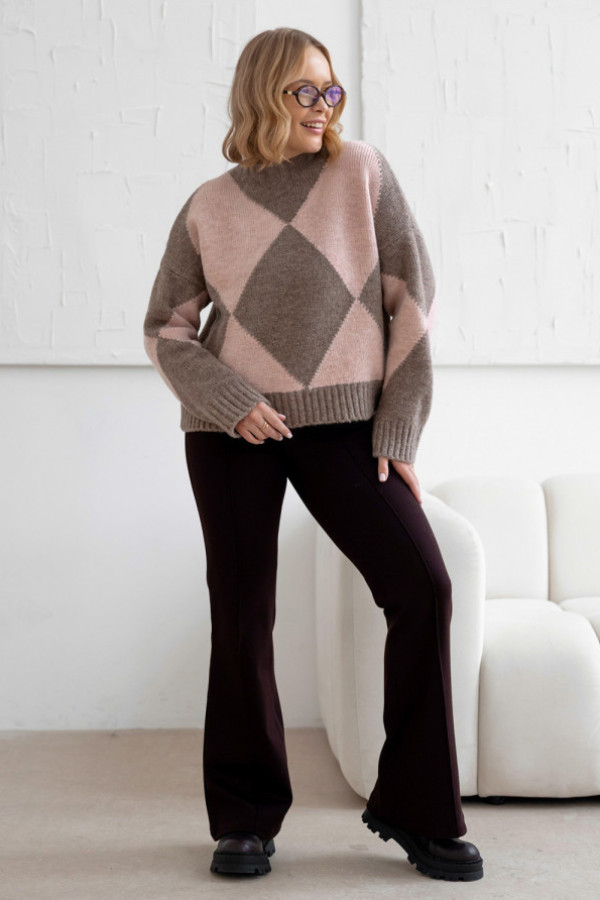 Sweter w romby anastasia kakao-róż