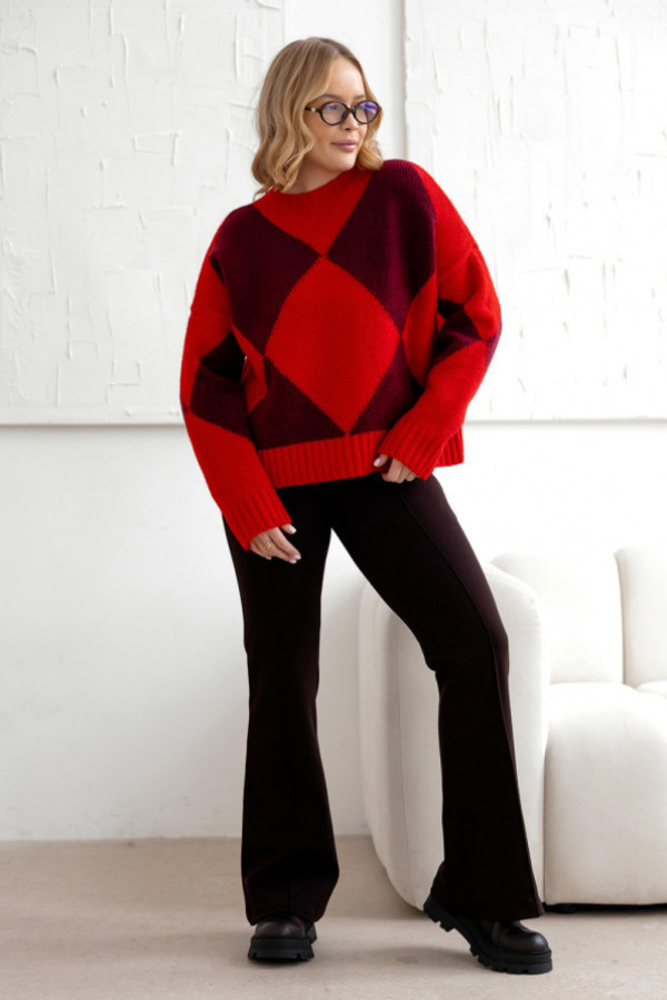 Sweter w romby anastasia czerwony-burgund