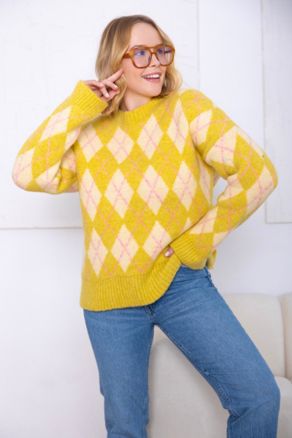 Sweter w romby candy cytryna-wanilia