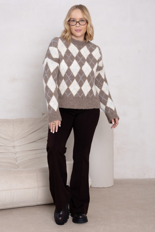 Sweter w romby candy kakao-wanilia