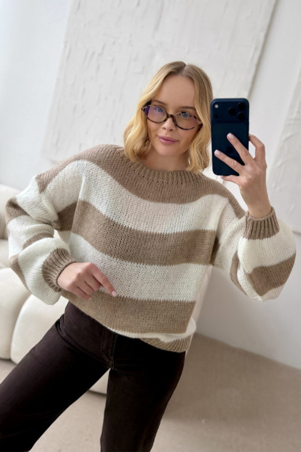 Sweter oversize w paski tinni beż-ecru