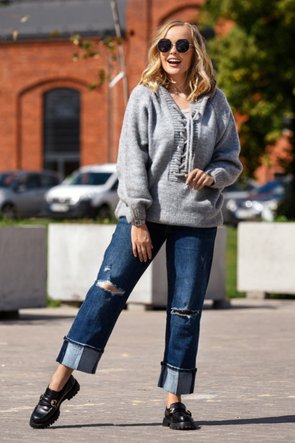 Sweter oversize ze sznurowaniem vera ciemny szary