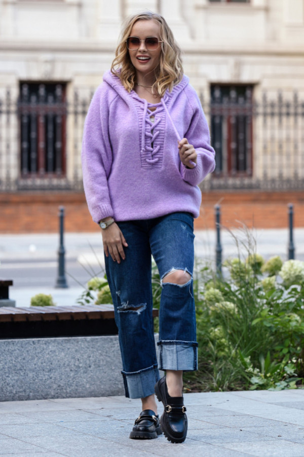Sweter oversize ze sznurowaniem vera lila