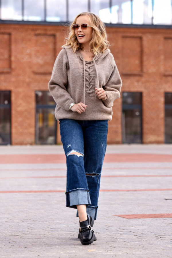 Sweter oversize ze sznurowaniem vera latte