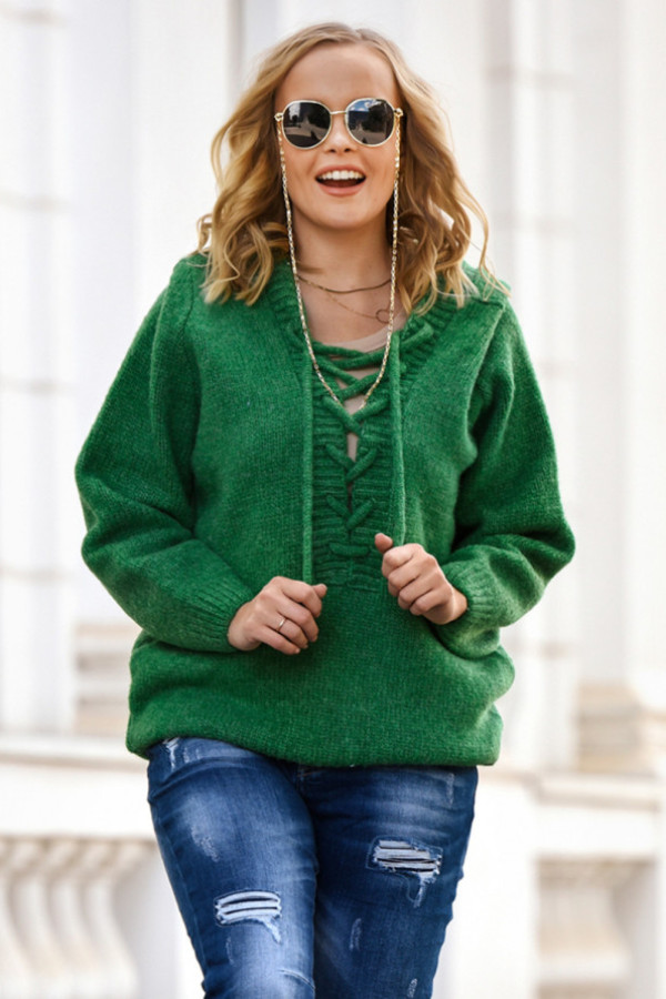 Sweter oversize ze sznurowaniem vera zielony