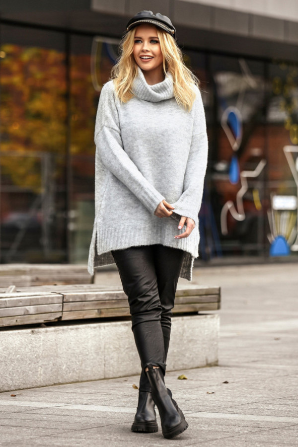 Sweter oversize golfem anna szary