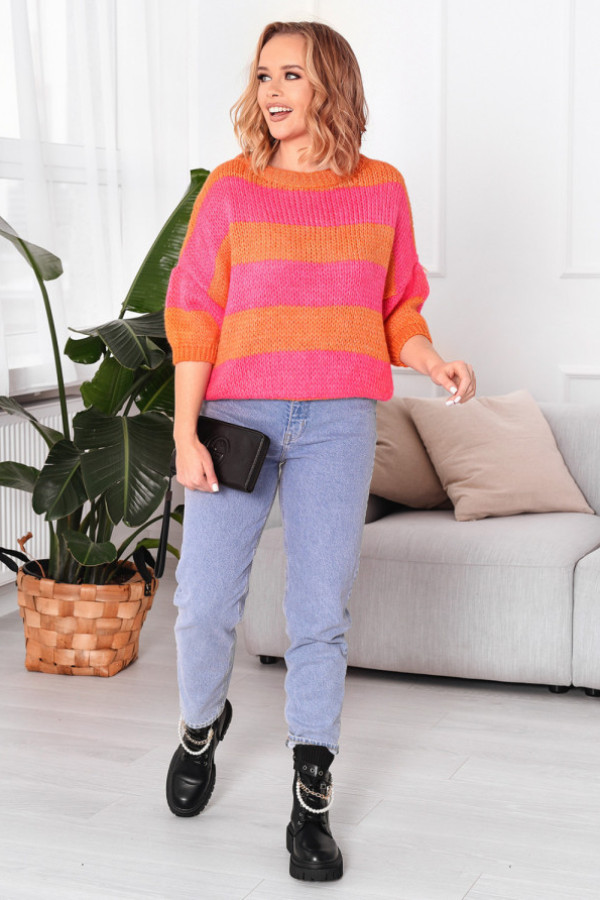 Krótki sweter w paski gabriella pomarańczowo-fuksjowy