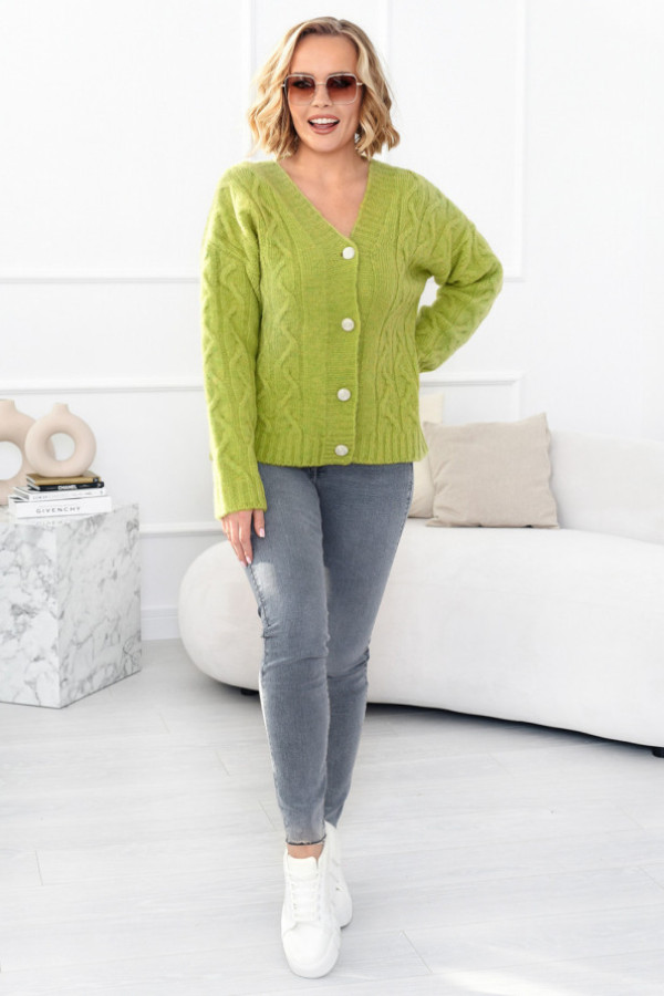 Krótki sweter z ozdobnym splotem tamika limonka