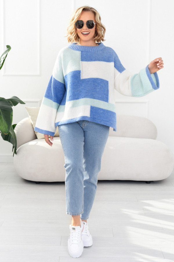 Kolorowy sweter emilia niebiesko-ecru