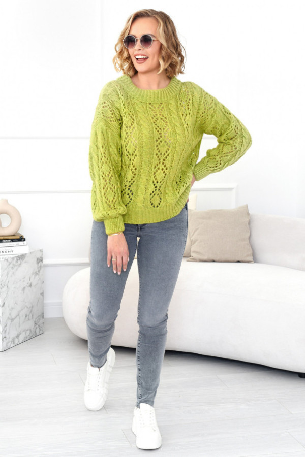 Krótki ażurowy sweter ela limonka
