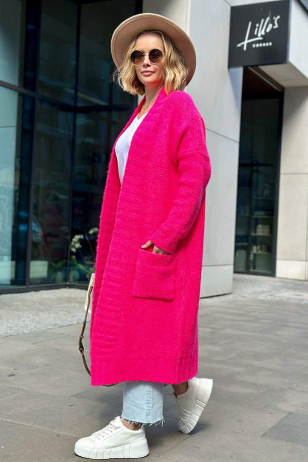Długi kardigan z kieszeniami dozza fuksja
