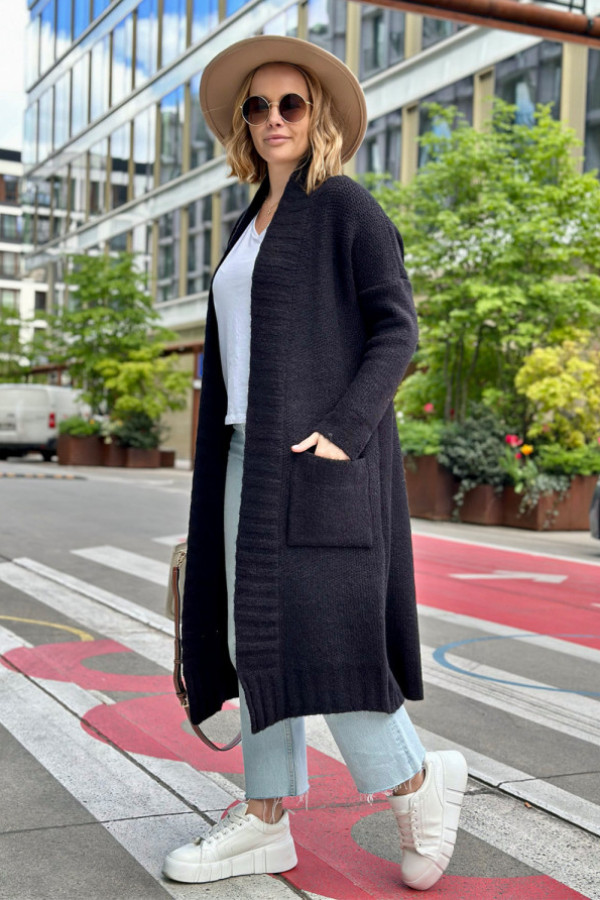Długi kardigan z kieszeniami dozza czarny