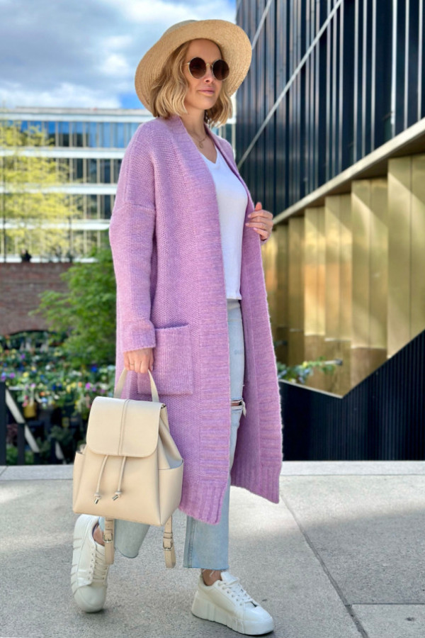 Długi kardigan z kieszeniami dozza lila