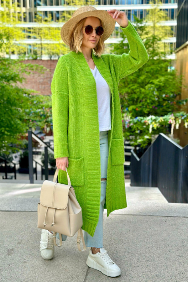 Długi kardigan z kieszeniami dozza trawa