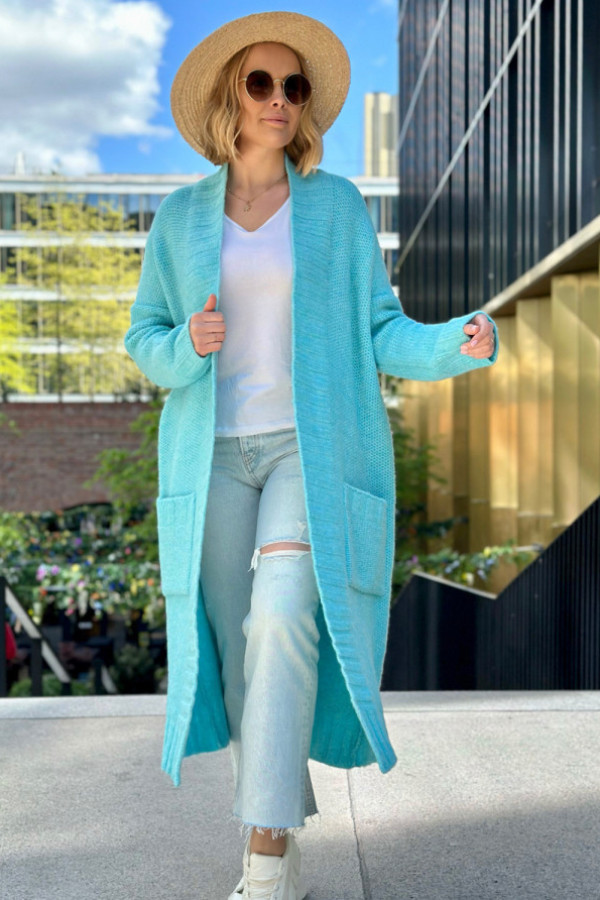 Długi kardigan z kieszeniami dozza niebo