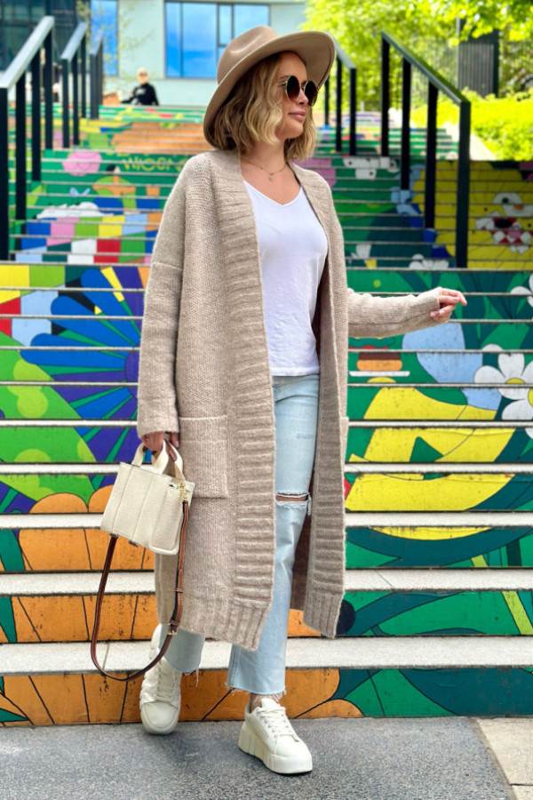 Długi kardigan z kieszeniami dozza beż