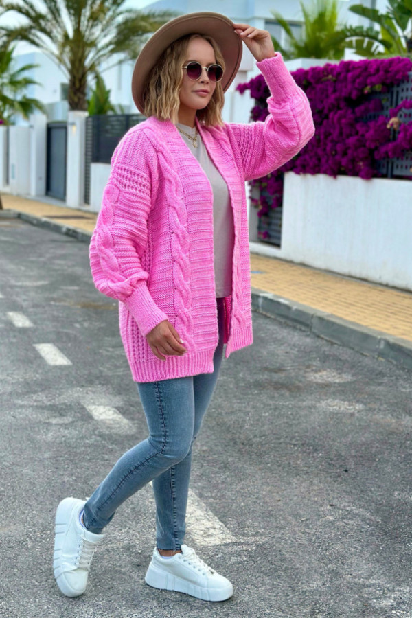 Kardigan z warkoczem viktoria baby róż