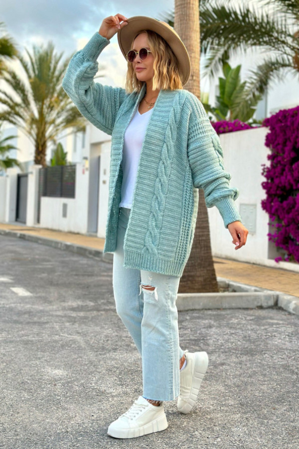 Kardigan z warkoczem viktoria turkus