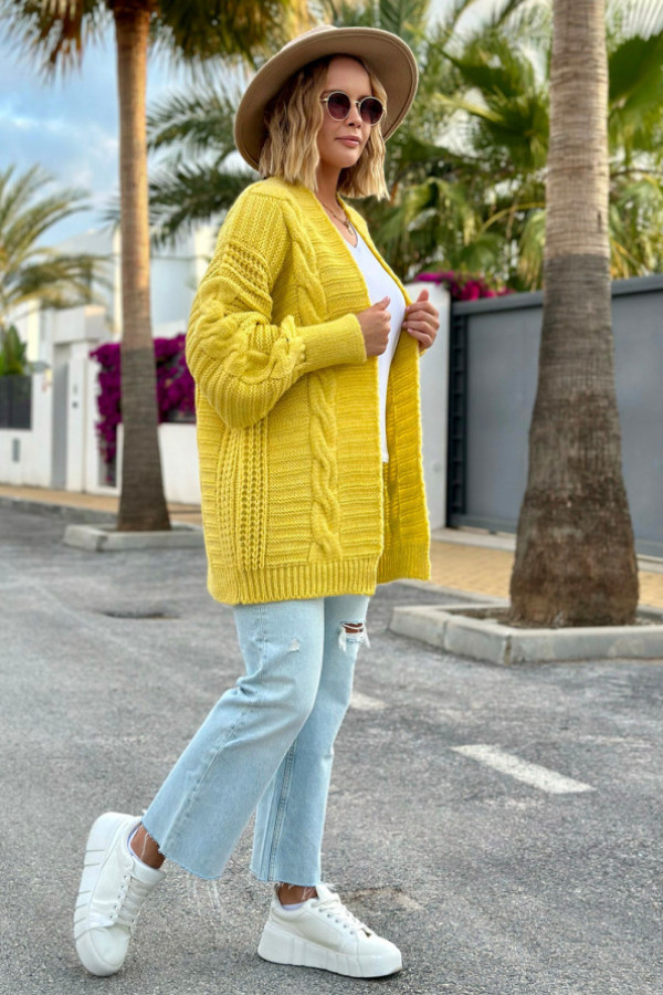 Kardigan z warkoczem viktoria cytryna