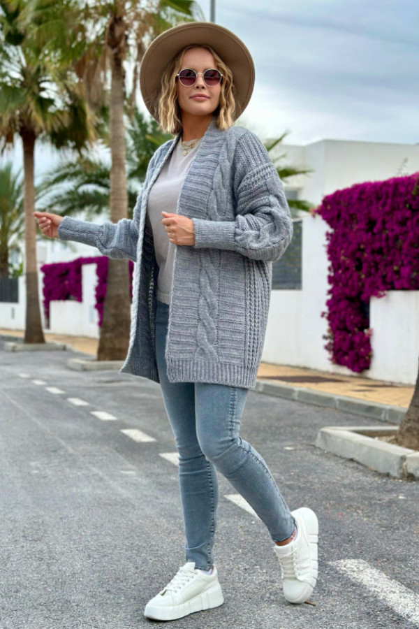 Kardigan z warkoczem viktoria ciemny szary
