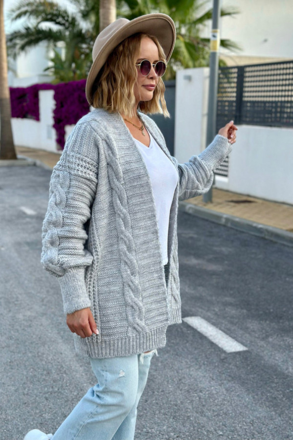 Kardigan z warkoczem viktoria szary