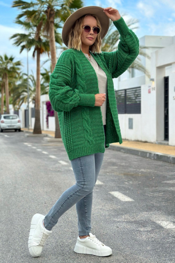 Kardigan z warkoczem viktoria zielony