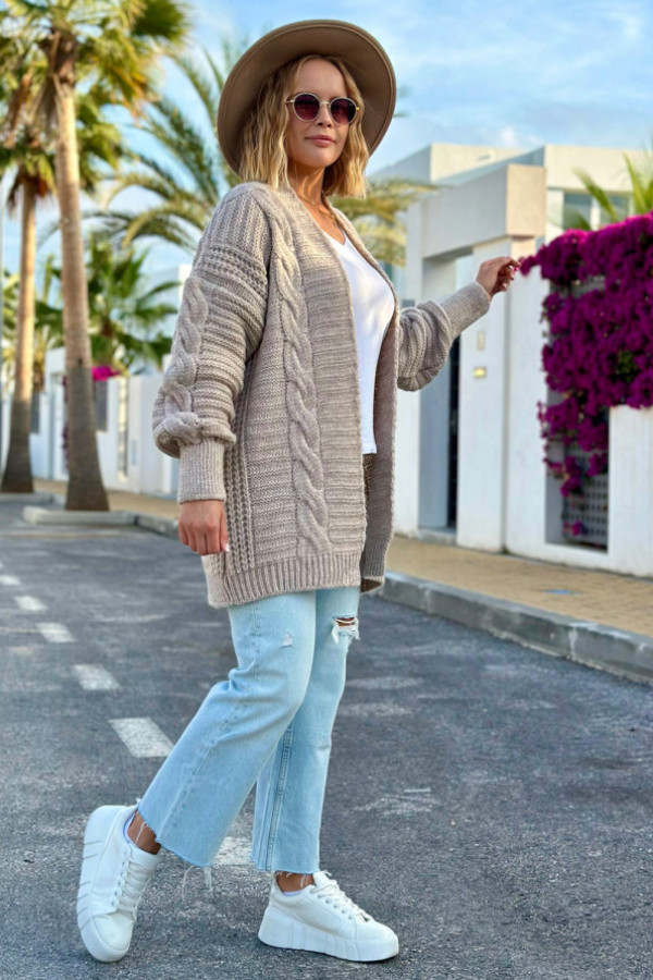 Kardigan z warkoczem viktoria beż