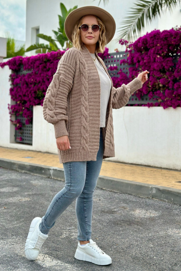Kardigan z warkoczem viktoria latte