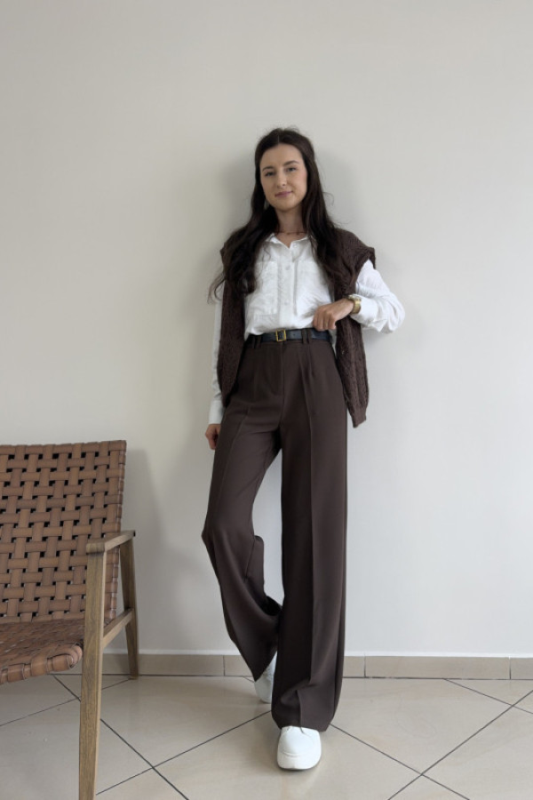 Spodnie o szerokim kroju czekoladowe dilvin