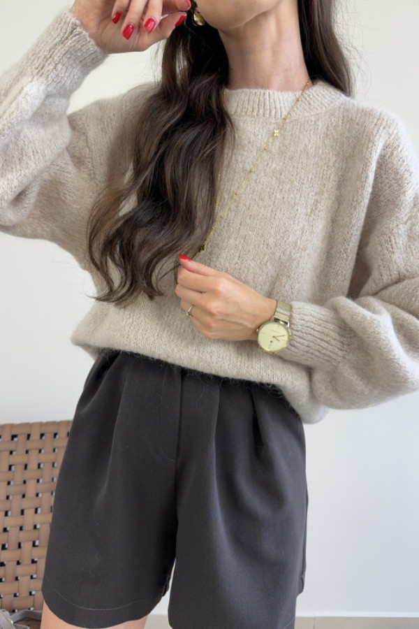 Sweter z wełną i moherem beżowy bailando