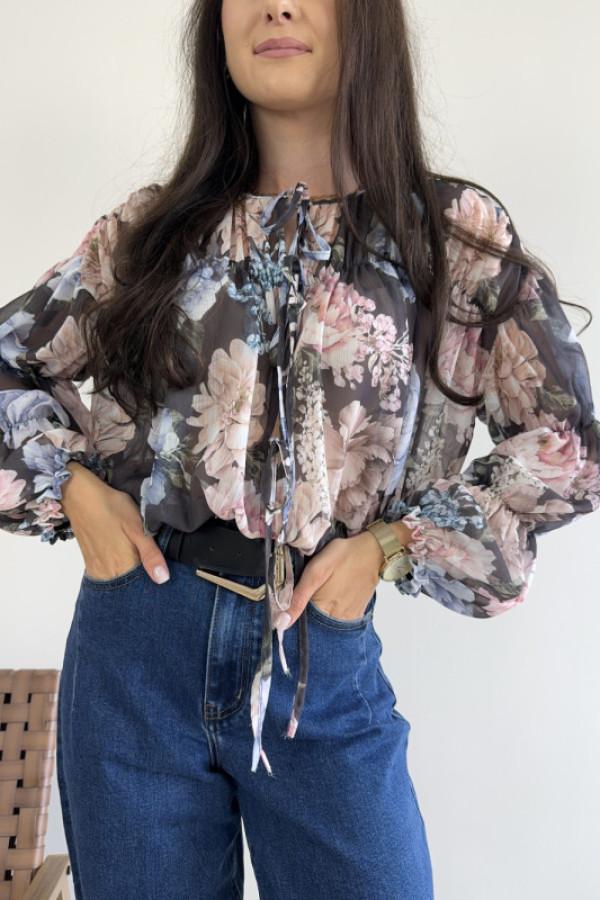 Bluzka szyfonowa w kwiaty wiązana z przodu jasmina