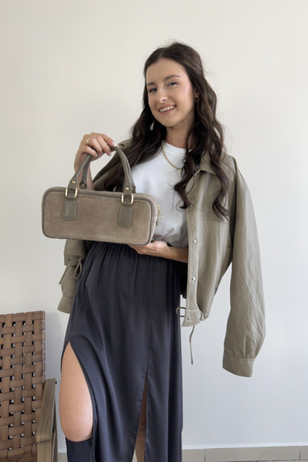 Torebka skórzana w odcieniu taupe z opcją na ramię soho