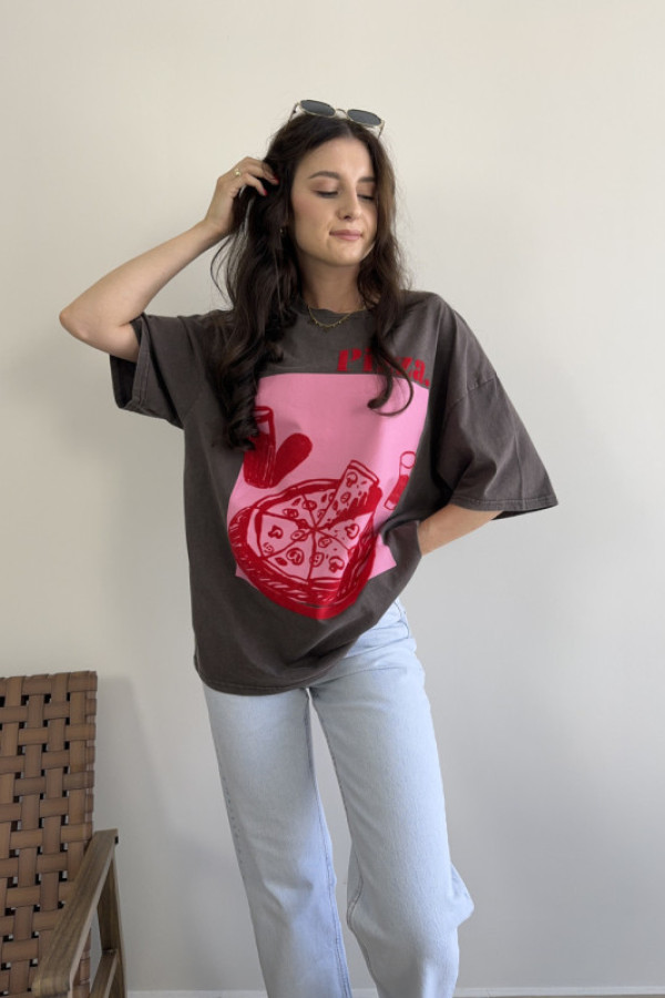 T-shirt oversize 100% bawełna szary pizza