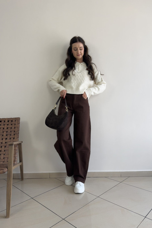 Spodnie balloon czekoladowe z wysokim stanem travis