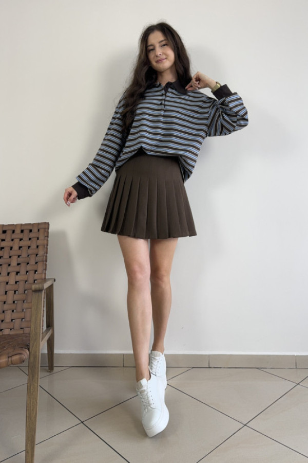 Spódnica plisowana z wysokim stanem czekoladowa lisa