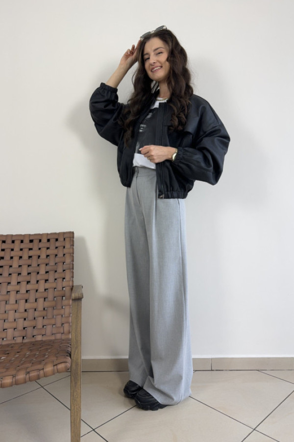 Spodnie z szerokimi nogawkami i wysokim stanem szare gray