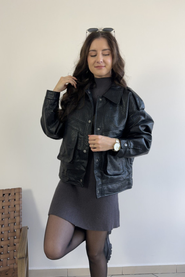 Ramoneska z ekoskóry z kieszeniami czarna viki