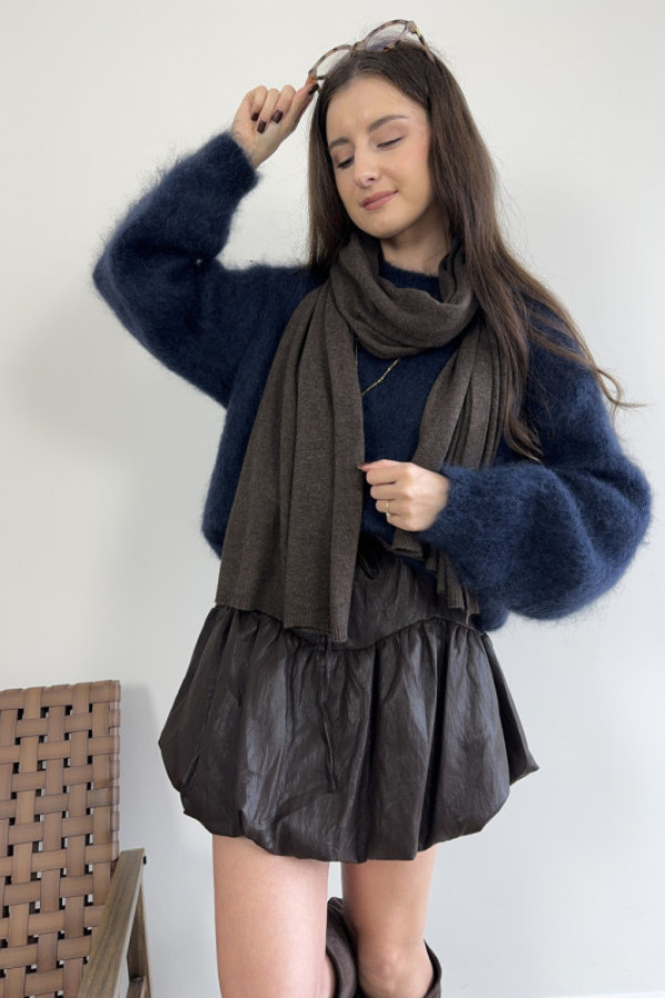 Szal czekoladowy z kaszmirem, wełną i wiskozą