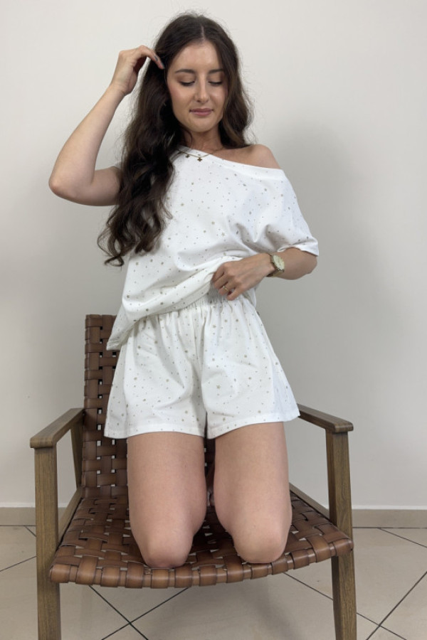 Piżama 95% bawełna w gwiazdki śmietankowa moonlight