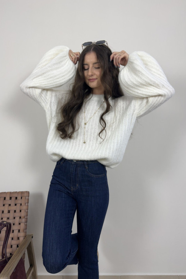 Sweter z szerokimi rękawami alpaka i wełna śmietankowy style