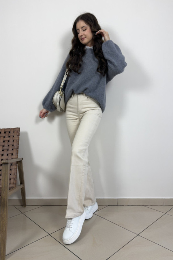 Spodnie beżowe z wysokim tanem i szerszą nogawką creamy