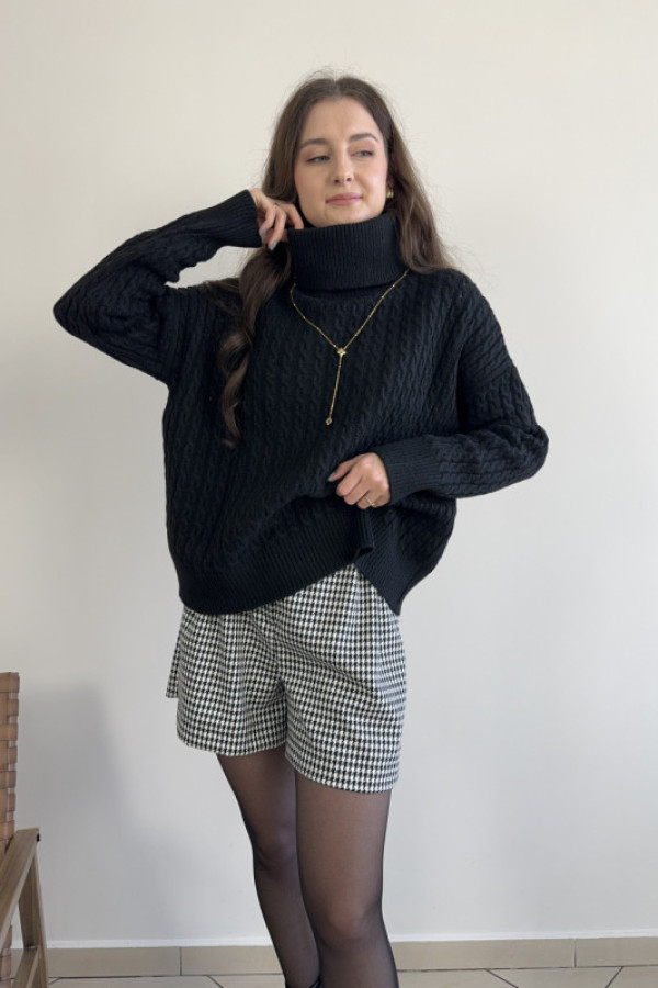 Golf/sweter czarny o warkoczykowym splocie 50% wełna dallas