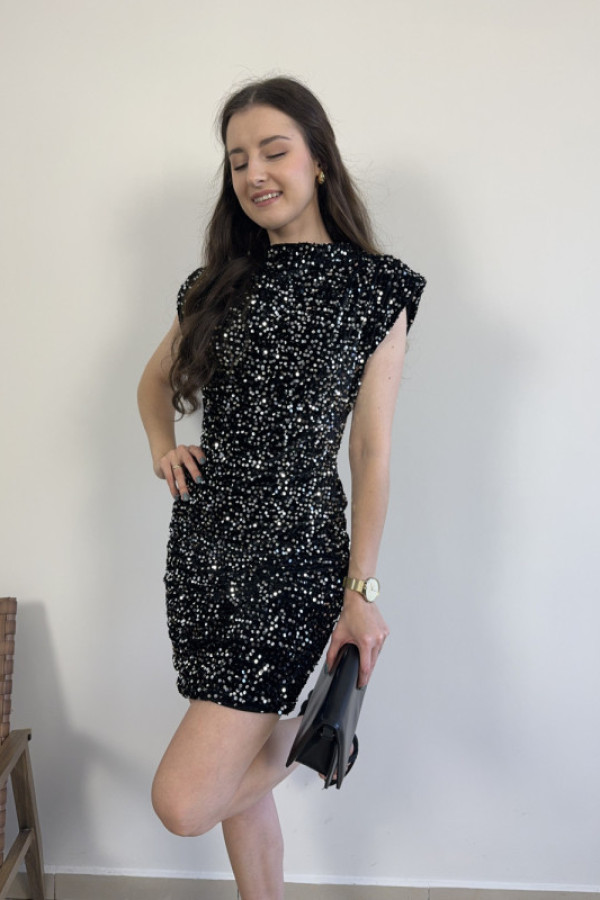 Sukienka cekinowa o dopasowanym kroju srebrna shine