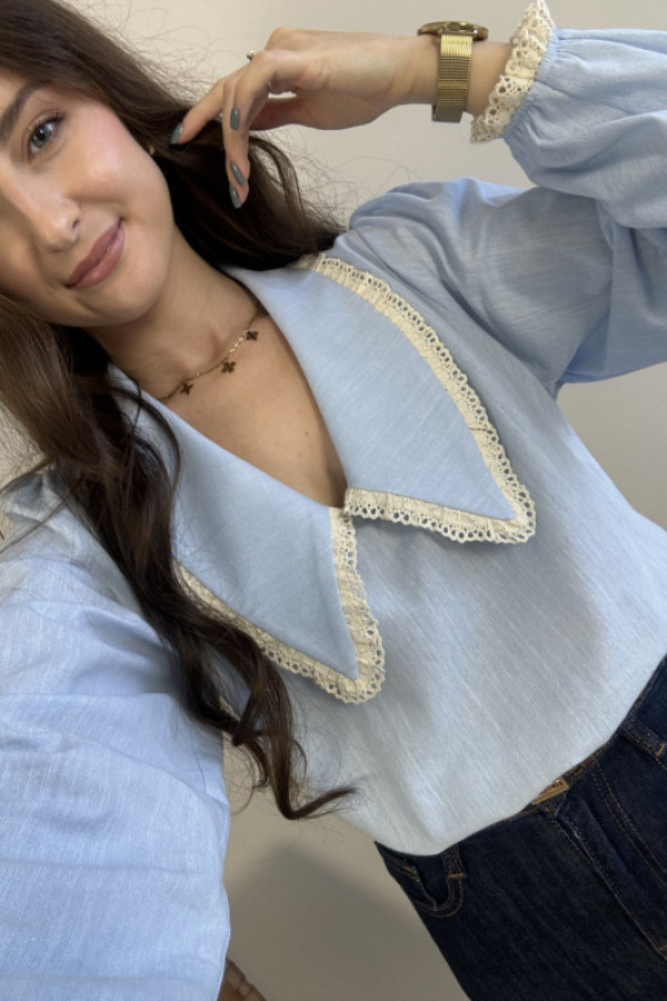 Bluzka z kołnierzykiem błękitna 100% bawełna clara